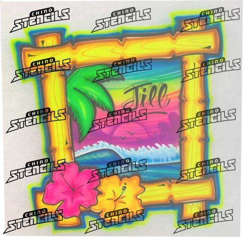 Beach Bamboo Frame Scenery # 2313 art stencil